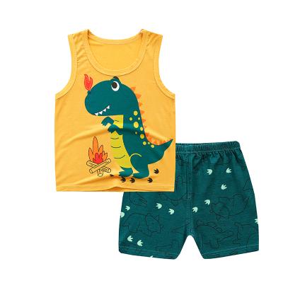 China Smart casual 100% cotton sleeveless suits for kids two pieces of cartoon printing apparels for leisure design for sale