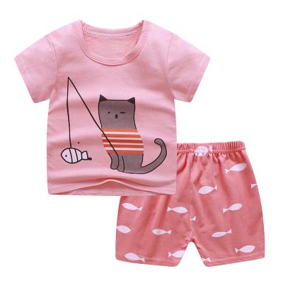 China Smart Casual Toddler Girls Suits Cotton Shorts Sleeve Costume For Boys And Girls Cute Cotton Design Girls T-shirt Sets For 2 Pcs for sale