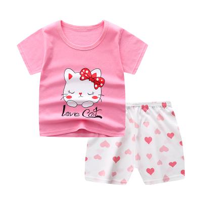 China 100% Cotton Sleeve Smart Casual Kids Clothes Short Two-Pieces Kids Clothes Sets Design Cute Boys And Girls Sets With Cheap Price for sale