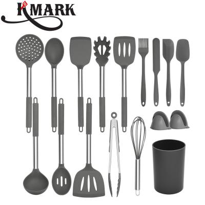 China Sustainable Best Selling Product 17 - Piece Stainless Steel Handle Silicone Cooking Utensils Set For Kitchen Wares for sale