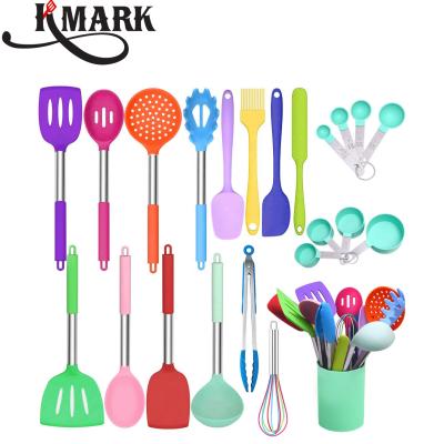 China Sustainable Best Seller Heat Resistant Nonstick 17 - Piece Colorful Silicone Kitchen Utensils Set With Stainless Steel Handle for sale