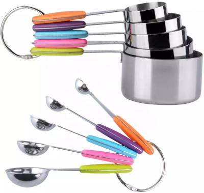 China 10 Pcs Sustainable Silicone Soft Handle Handle Stainless Steel Materials Measuring Cups And Spoons Set for sale