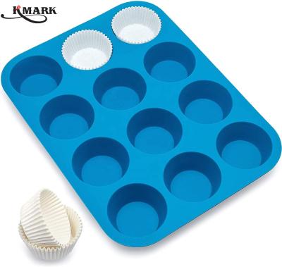 China The Sustainable 12 Cups Food Grade Silicone Muffin Pan Cupcake Pan Baking Silicone Mold for sale