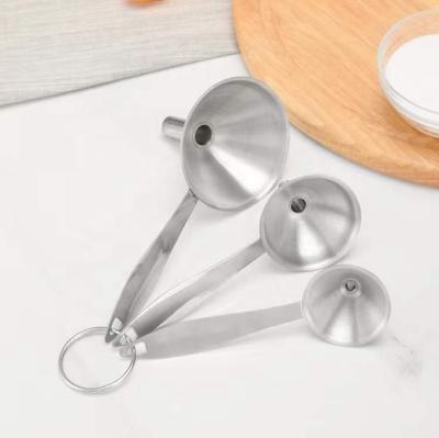 China Small Mini Stainless Steel Oil Water Viable Spices Wine Multifunctional Kitchen Accessories Foldable 3Pcs Funnels Set for sale