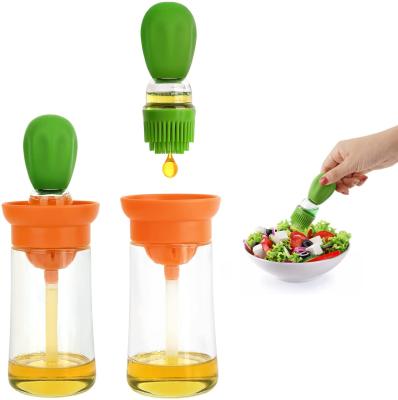 China Viable Glass Kmark Olive Oil Dispenser Bottle With Silicone Brush 2 In 1, Silicone Dropper Oil Dispenser Measuring Bottle for sale