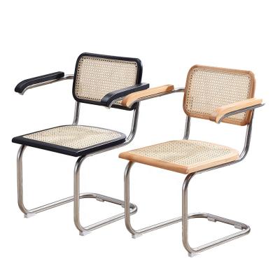 China Nordic High Back Rattan High Back Korea Rattan Wooden Dining Chair Cafe Restaurant Chair Rattan Dining Chair With Metal Legs for sale