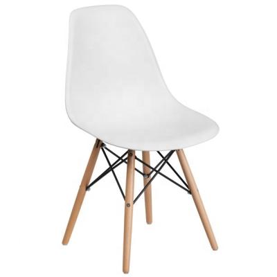 China Free-installation Wholesale Price Furniture Outdoor Patio Plastic Resin Dining Side Chair White Natural Modern Lounge Chair Wooden Legs Chair for sale