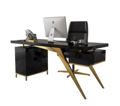 China Adjustable Commercial Unique Luxury Gold Stainless Steel Modern Design Furniture Computer Working Desk (Height) For Home Office Furniture Set for sale