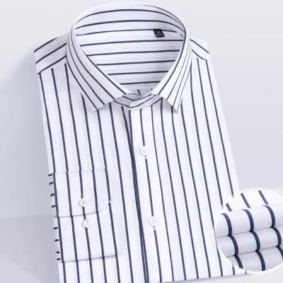 China Sustainable Men's Classic Casual Vertical Striped Custom Concise Style Cotton Men's Long Sleeve Breathable Business Shirt for sale