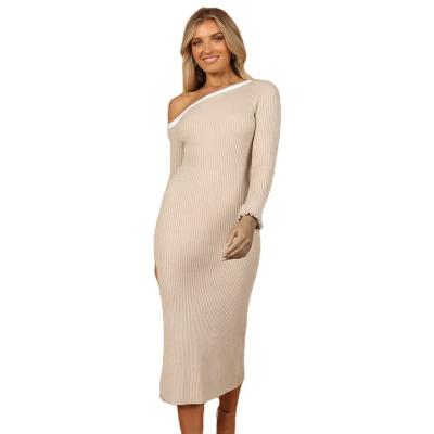 China Anti-Static Ready To Ship Wholesale 2022 Sexy Long Sleeve 1 Shoulder Knit Women Autumn Slim Dress Casual Bodycon Dress for sale