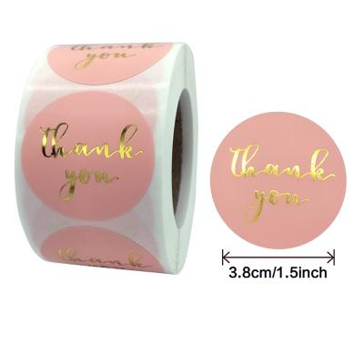 China Heat Resistant Roll Pink Bronzing Thank You Sticker Gift Decoration Sticker Label 500 Pcs Pink Bronzing Sticker for sale