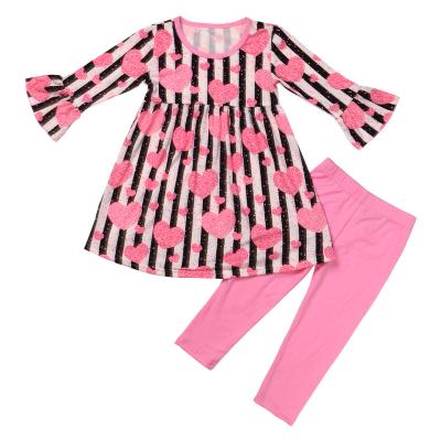 China Factory wholesale casual long sleeve valentine dress long team boutique kids boutique babies fashion cotton toddler girls sets for sale