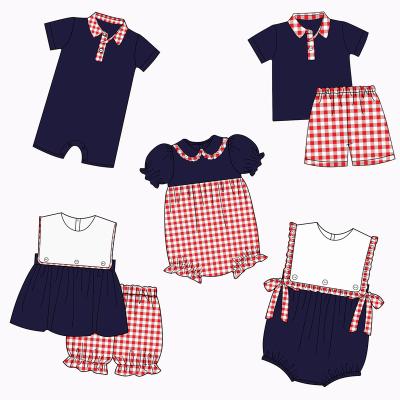 China Newest Design QUICK DRY Baby Gingham Matching Clothes Spring 4th July Causal Family Matching Outfits for sale