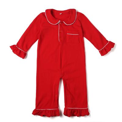 China Kids Breathable Classic Red Clothes Cotton Pajamas Family Casual Matching Pajamas Sets Ruffles Cute Girls Onsie Pajamas Long Sleeves for sale