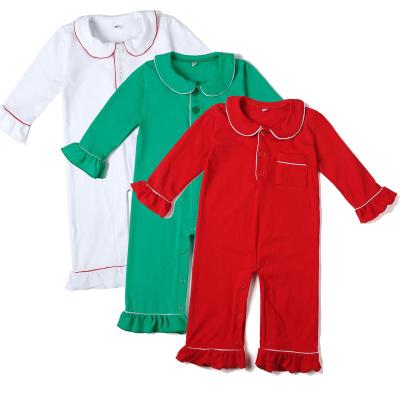 China Christmas thermal knit simple cotton ruffle sleeves color peter collar with pocket baby onesie pajamas for sale