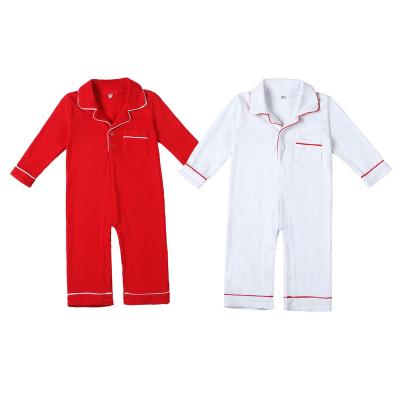 China Classic Monogram Pajamaas Boys Pajamas Sleepshirts Newborn Pajamas Breathable White Red White Cotton Long Sleeve Matching Pocket Plain Baby Onesie for sale