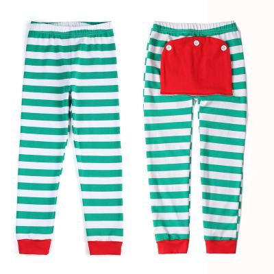 China Christmas Fashion Stripe Design Green And White Thermal Elastic Waist Fin Waist Kids Girls Cotton Pajamas Pants for sale