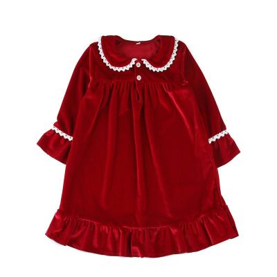 China Breathable Hot Sale Christmas Aamazon Style Sister Velvet Fabric Sleeping Dress Popular Babies Nightgown With Lace Kids Nightgown for sale