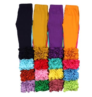 China Wholesale Breathable NO Moq Girls Ruffles Pants Boutique Kids 95% Solid Cotton Knitted Baby Legging for sale