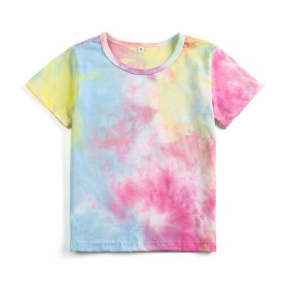 China New Arrival QUICK DRY 2022 Summer Custom Short Sleeve T Shirt Tie Dye Casual Hand Dyed Yarn Knitting T Shirts Boys Girls Kids T Shirt for sale