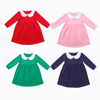 China Adorable Embroidered Anti-wrinkle Peter Pan Collar Babies Tunic Dress White Costume Toddler Girls Dress for sale