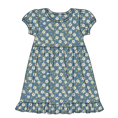 China Boutique Breathable Cotton Knitted Latest Design Fashion Short Sleeves Comfy Floral Dress Adorable Baby Dress For Girls for sale