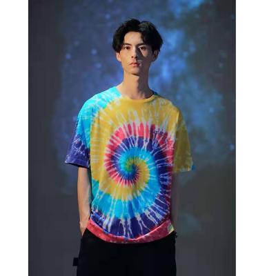 China Breathable 100% Cotton Knit Fitted Tank Top Colorful Mens O-Neck Short Sleeve T-Shirts Tie Dyed After Garment Finished Soft And Enzyme Wash for sale