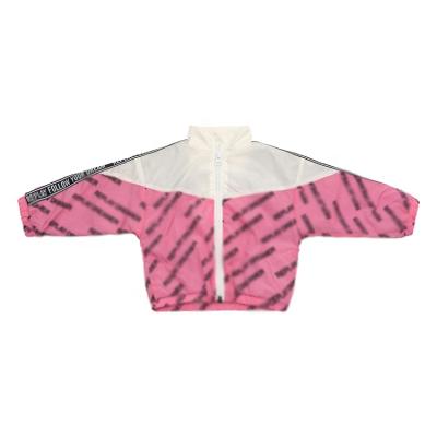 China Fashionable Long Sleeve Zipper Coat Water Print Logo Children Girl Outwears 100% Polyester Woven Girls' Jackets With Mesh Lining for sale