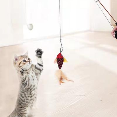 China Good Quality Viable Pet Cat Stick Toys With Feathers Cat Puzzle Stick Interactive Fishing Rod Toy For Cat Wholesale for sale