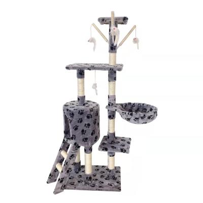 China Sustainable Luxury Cat Tree Sisal Cat Scratch Board Toy Cat Scratching Post Tower With Five-Layer Hanging Toys And Comfortable Basket for sale