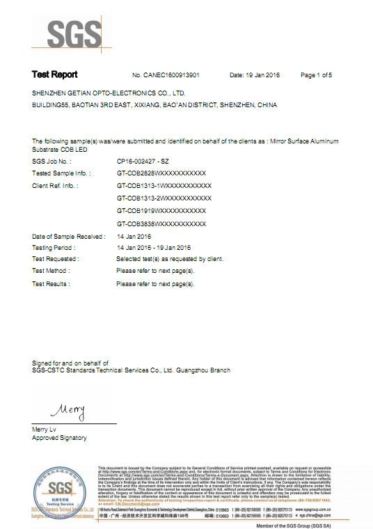 RoHS Test Report - Shenzhen Getian Opto-Electronics Co., Ltd