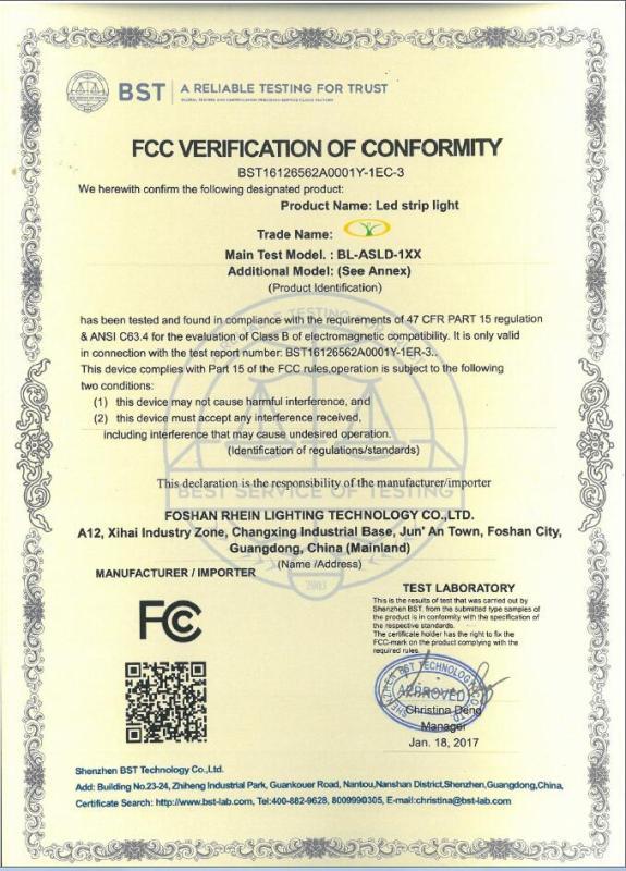 FCC - Rhein Technology Lighting (Shenzhen) Co., Ltd.