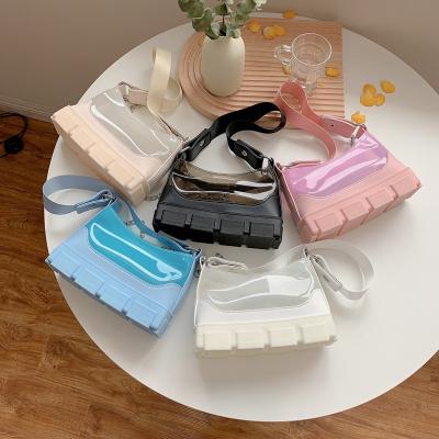 China Fashion multi color summer vacation long strap cross - body transparent jelly purse cute candy handbag for ladies for sale