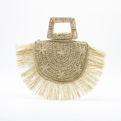 China Straw New fashion factory wholesale price ladies knit straw bag rattan handle beach raffia tote woman bag for sale