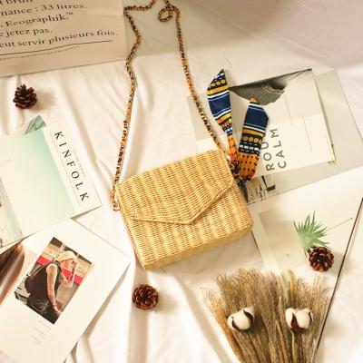 China Simple Classic Bohemian Chain And Bamboo Straw Beach Bag Newest Square Shoulder Bag Rattan Bag for sale