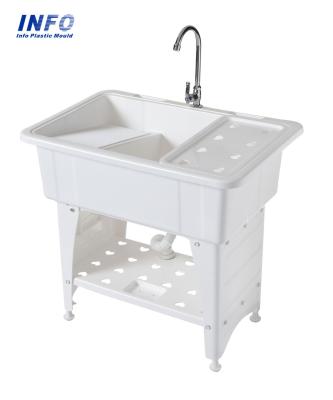 China Hot Selling China Modern Plastic Bathroom Washing Laundry White Sink With A Washboard for sale