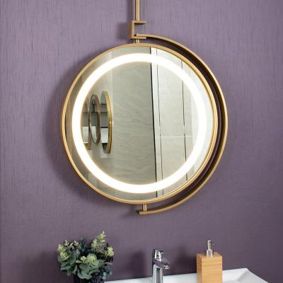 China Contemporary Golden Framed LED Lighted Round Wall Mirror for sale