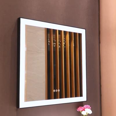 China Anti Fog IP44 Bathroom Mirror Magnifying Waterproof Wood Framed Wall Touch Sensor Smart Switch for sale