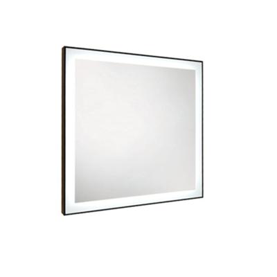 China Bright Black Wood Frame LED Backlit Illuminated With Touch Sensor Integral Bathroom Mirror for sale