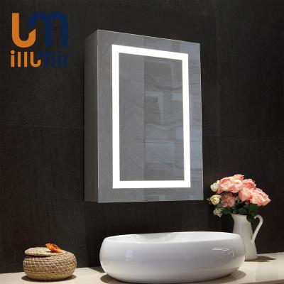 China OEM Modern High Quality Wall Mounted Aluminum Frame LED Lighted Bathroom Mirror Cabinet for sale