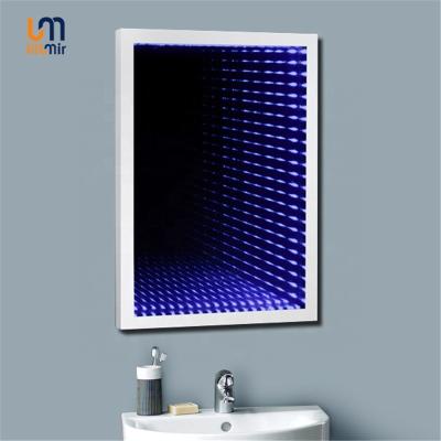 China Contemporary Decorative Magic Mirror 3D Wall Mounted 5mm LED Silver Copper LED Mirror Lighted Infinity Mirror Glass Framed for sale