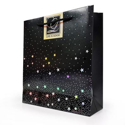 China Wholesale Apparel Holographic Paper Handbag UV Embossed Star Foiled Dots For Thank You Wedding for sale