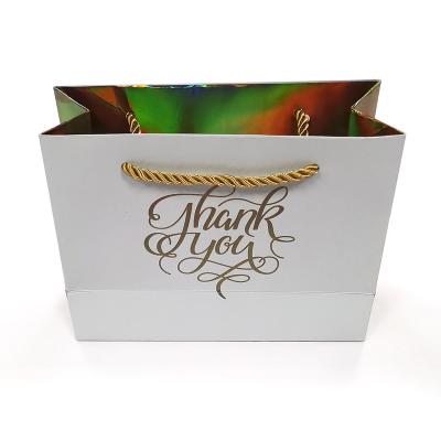 China Wholesale Apparel Handbag Holographic Paper Embossed UV Foiled For Thank You Wedding for sale