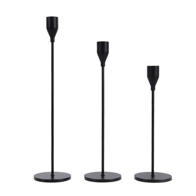 China Simplicity 3PCS/SET Black Gold Metal Pillar Tapered Candlestick Candlestick Antique Wedding Stand For Home Decoration for sale