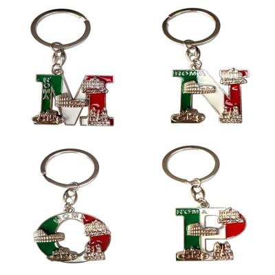 China Eco-Friendly Enamel Letter M N O P Charms Engraved Key Chain Wholesale Roma Souvenir Metal Keychains for sale