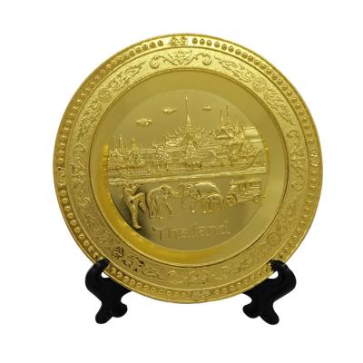 China Southeast Asia Dongguan Factory Gold Plated Souvenir Dish Thailand Travel Metal Souvenir Zinc Alloy Dish for sale