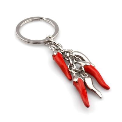 China Hot Selling 3D Environmental Friendly Chili Key Chain Metal Souvenir Chili Keychain Red for sale