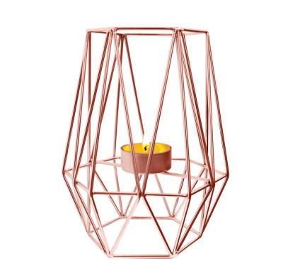 China Home Nordic square metal candle holder wedding mosaic sryle decoration large geometric Rose Gold candle holder for sale