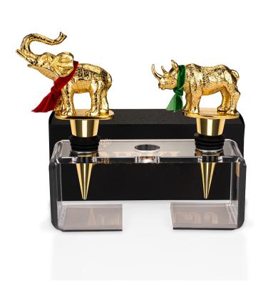 China Hot Selling Decorative Metal Gold Elephant Wine Stopper For Gift Rhinoceros Wine Stoppers Set For Wine Bottle Stopper for sale