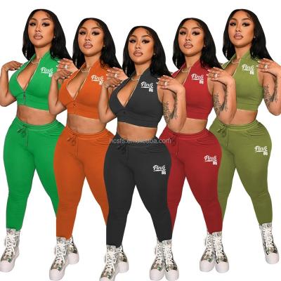 China 2022 New Arrival Solid Color Anti-Wrinkle New Arrival SweatSuit Spring Women Joggers Tracksuit Summer Crop Tops Plus Size 2 Piece Set for sale